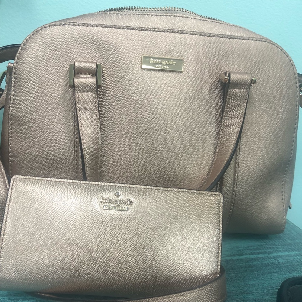 Kate Spade Rose Gold cross body tote and wallet